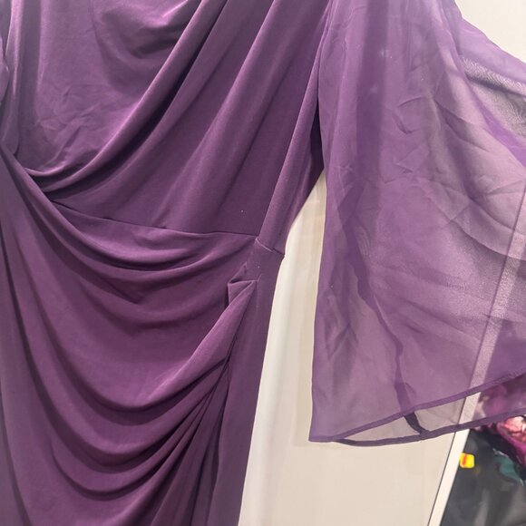 Connected Apparel Purple Draped Midi Dress With Sheer Flutter Sleeves Size 12 - Picture 2 of 4